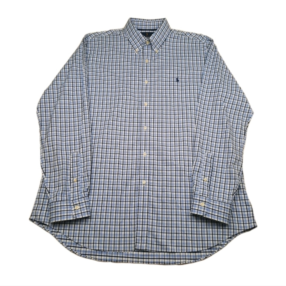 Ralph Lauren Polo Performance Pony Classic Fit Blue Plaid Button Down Mens XL